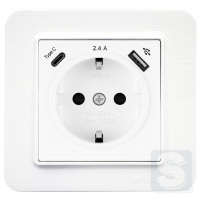 Розетка с заземлением и шторками USB-A + USB-C 5V-2.4A   Arvia Electric Lavin Белый (21 29 4001 301)